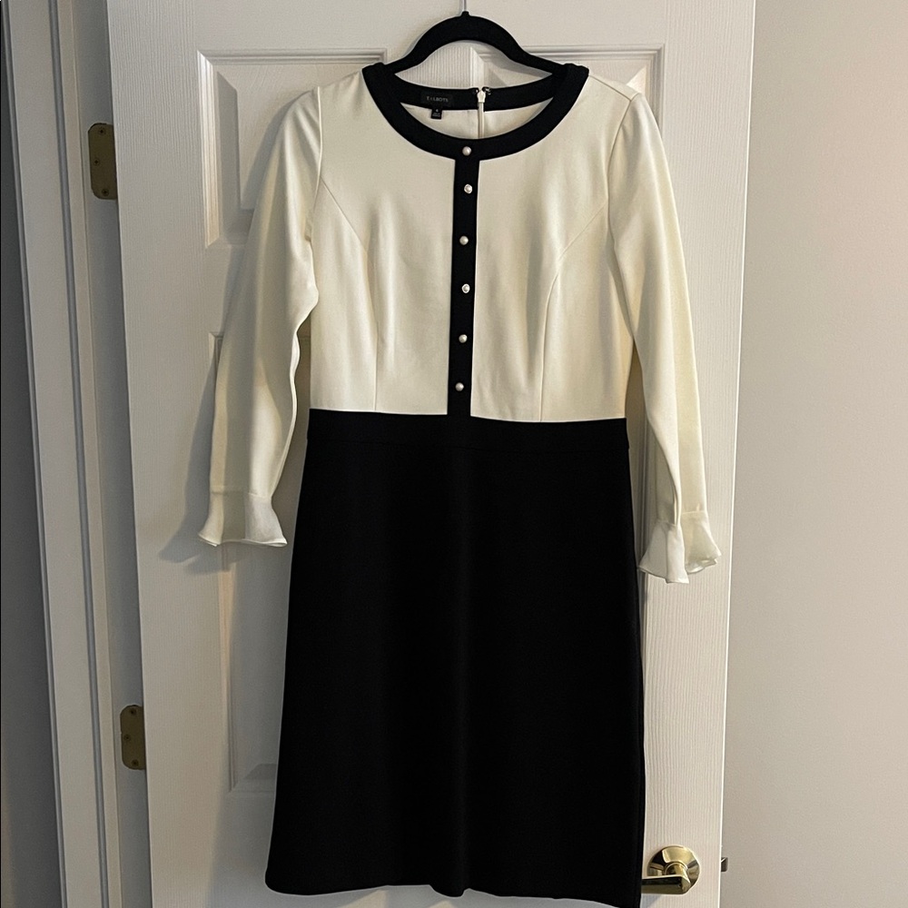 Talbots Black and Cream Buttoned Dress